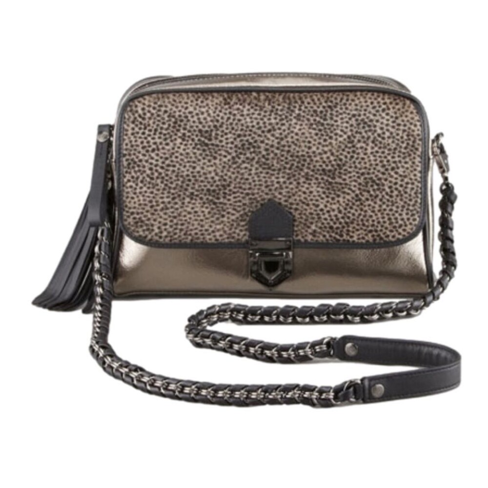Eric Javits Metallic Gray Calf Hair Crossbody Bag Fringe Pewter Mix